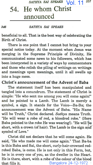 Sai Baba claim he was Father who sent Christ to earth