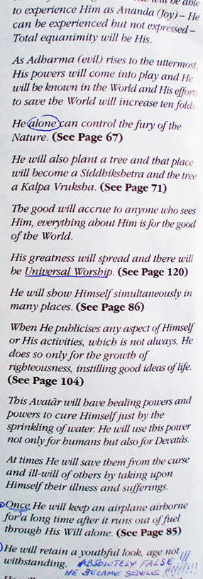 Chatnya Jyoti book recounts alleged ancient (but undocumented) prophesies about Sai Baba's life: most of which have never come to pass