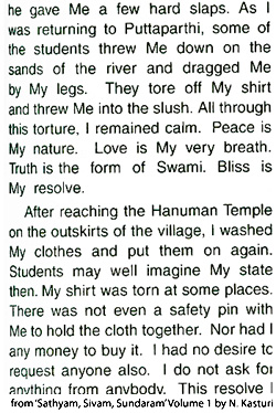 Kasturi's account of how Sai baba was bullied by boyhood peers