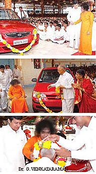 Fivre cars given by Sai Baba to five fat cat VIP followers, money taken out of donations made to raise the poor and suffering!